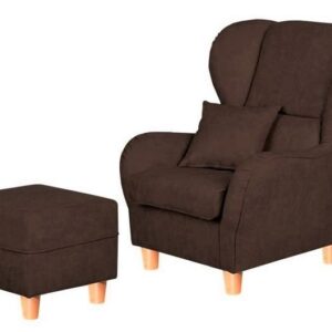 Fotel z podnóżkiem tapicerowany ekoskóra ciemnobrązowy Cork