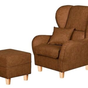 Fotel z podnóżkiem tapicerowany ekoskóra brązowy Cork