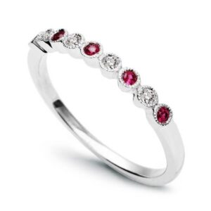 Złoty pierścionek rubiny i brylanty białe złoto Staviori