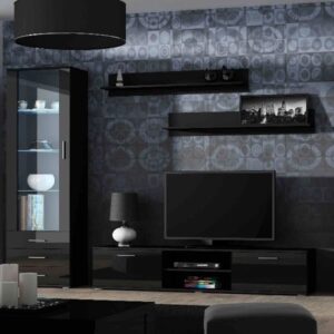 Meblościanka do salonu czarna mat / połysk 350 cm Simple