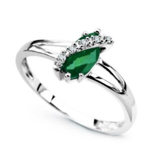 Złoty pierścionek szmaragd i brylanty białe złoto Staviori