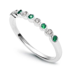 Złoty pierścionek szmaragdy i brylanty białe złoto Staviori