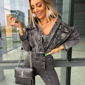 Kurtka jeansowa szara z kieszonkami Harmony 4 (Wariant rozmiar + kolor: M; Kolor: Szary)