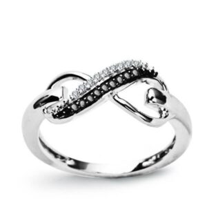 Złoty pierścionek znak nieskończoności białe i czarne brylanty Staviori