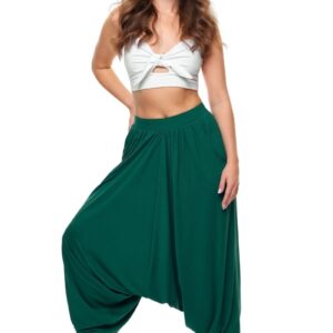 Spodnie haremki dzianinowe z niskim krokiem zielone