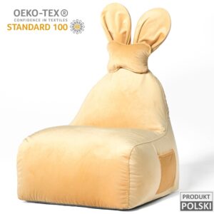 Uszata pufa siedzisko z oparciem Funny Bunny VELVET – Żółta