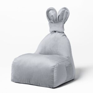 Uszata pufa siedzisko z oparciem Funny Bunny VELVET – Jasno Szara