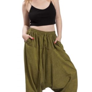 Spodnie haremki bawełniane z ozdobnymi sznurkami zielone