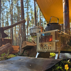 FASTFOLD L piecyk na drewno z oknami. – Piecyk stalowy 3 okna