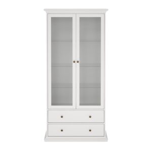 Witryna dwudrzwiowa z szufladami biała mat 97 x 201 cm Paris