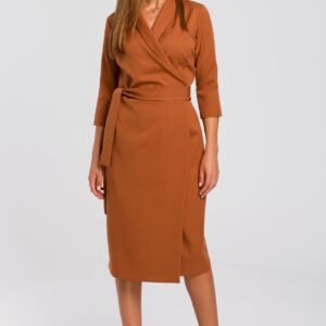 Kopertowa sukienka z paskiem midi – ruda – Rozmiar: XL(42)
