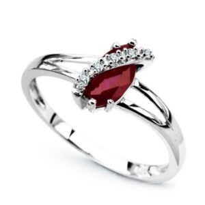 Złoty pierścionek z rubinem i brylantami białe złoto Staviori pr. 585 styl vintage