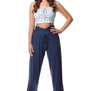 Spodnie alladynki dzianinowe z wiązaniem granatowe