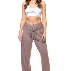 Spodnie alladynki dzianinowe z wiązaniem cappuccino