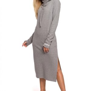 Dresowa sukienka z wysokim kołnierzem – szara – Rozmiar: XL