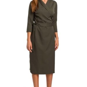 Kopertowa sukienka z paskiem midi – khaki – Rozmiar: XL(42)