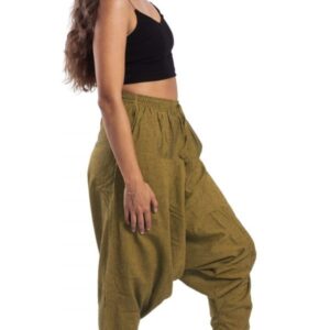 Spodnie haremki bawełniane z ozdobnymi sznurkami ochra