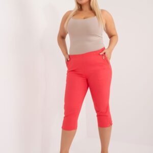 Dopasowane rybaczki damskie z kieszeniami koralowe