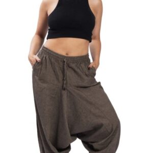 Spodnie haremki bawełniane z ozdobnymi sznurkami beżowe