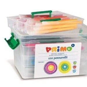 Plastikowe pudełko szkolne z flamastrami