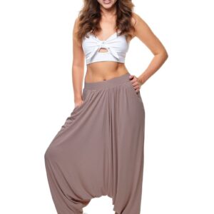 Spodnie haremki dzianinowe z niskim krokiem cappuccino