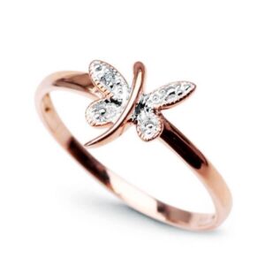 Złoty pierścionek ważka z diamentami białe i różowe złoto Staviori