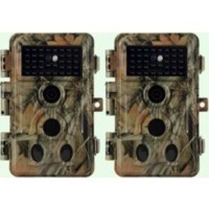 2-tlg. Wildtierkamera 64MP 1296p mit Bewegungsmelder Nachtsicht Max. Entfernung bis 90 Füße, 0,1s Trigger Geschwindigkeit，IP66 Wasserdichter| A262