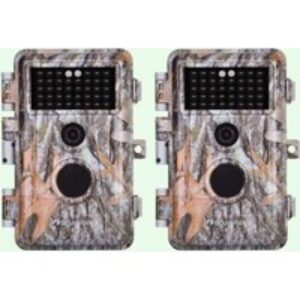 2-tlg. Wildkamera 64MP 1296p mit Bewegungsmelder Nachtsicht Maximale Entfernung bis 75Füße, 0,3s Trigger Geschwindigkeit , IP66 Wasserdichter| A252