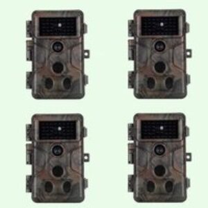 4tlg. Wildkamera 64MP 1296p Video mit Audio und Bewegungsmelder Nachtsicht max. Entfernung bis 100Füße, 0,1s Trigger Geschwindigkeit, Wasserdicht IP66 | A323