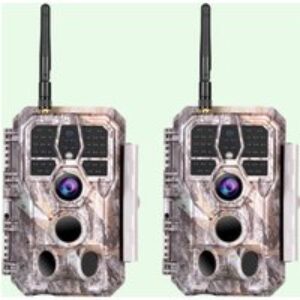 2-tlg. Wildkamera Wlan Fotofalle Jagdkamera Wildtierkamera 64MP 1296P 0,1s Schnelle Trigger Geschwindigkeit Nachtsicht Bewegungsmelder 120°PIR IP66 Wasserdichter | A280W Grau