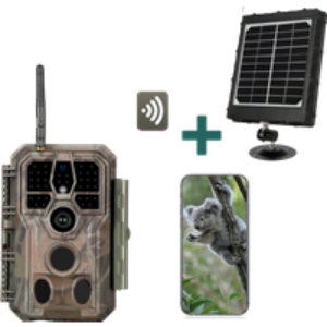 Bundle Wildkamera Wildtierkamera Jagdkamera Wlan 64MP 1296P 0,1s Auslöserzeit Bewegungsmelder 120°PIR und Solarpanel-Kits 8000mAh 12V/9V/6V | A280W Braun